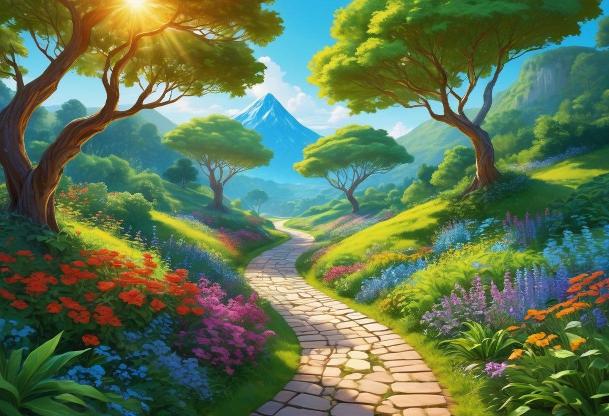A vibrant and colorful landscape showing diverse paths winding through lush greenery, symbolizing joyful exploration. Each path represents a different trend, with elements like technology, wellness, and creativity branching off into vibrant scenes. Playful, whimsical characters are seen joyfully traversing these paths, with a bright blue sky above. The overall mood is uplifting and inviting, encouraging adventure and discovery. vector art. vibrant colors. 3D.